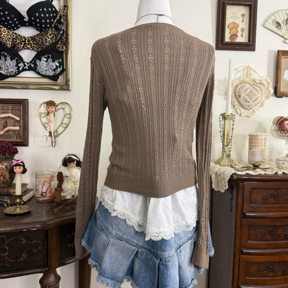 fairy grunge boho brown cropped cardigan - Picture 4 of 5